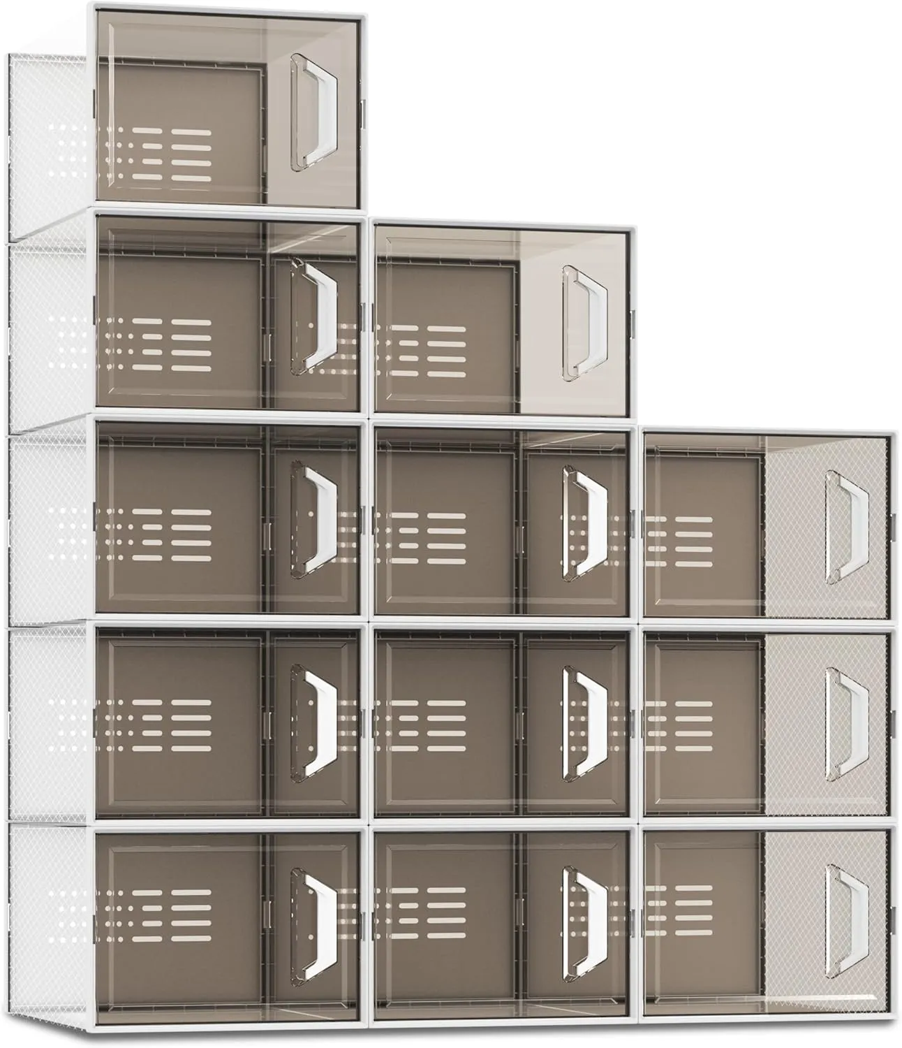 SEE SPRING X-Large Shoe Storage Box Fit Size 11, Clear Plastic Stackable Shoe Organizer for Closet, Space Saving Sneaker Shoe Rack Containers Bins Holders for Entryway, Under Bed, 12 Pack Urban Grey