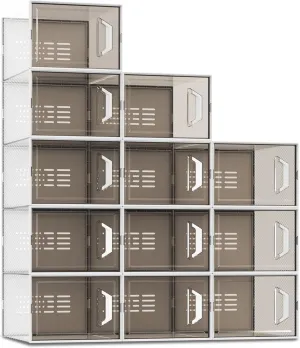 SEE SPRING X-Large Shoe Storage Box Fit Size 11, Clear Plastic Stackable Shoe Organizer for Closet, Space Saving Sneaker Shoe Rack Containers Bins Holders for Entryway, Under Bed, 12 Pack Urban Grey
