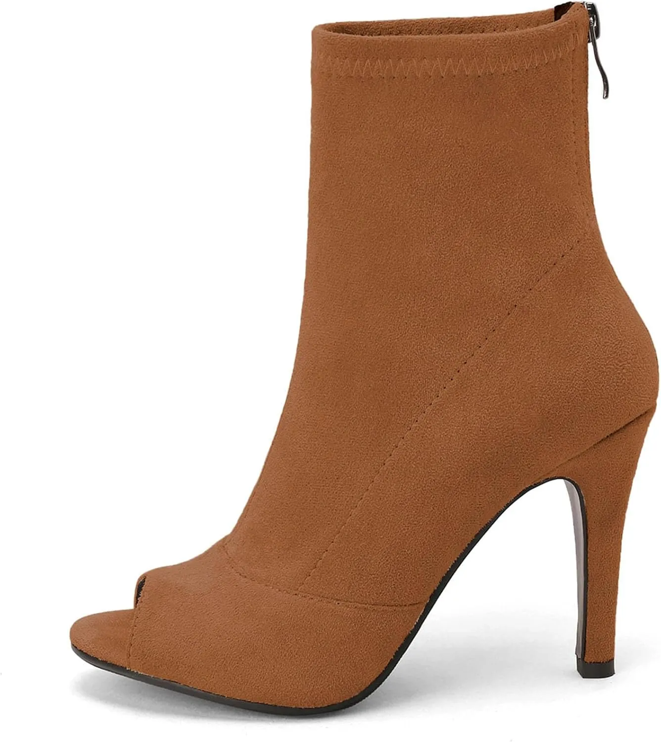 SHEMEE Women's Summer Peep Toe Stiletto High Heels Ankle Boots Faux Suede Open Toe Sandals Booties Shoes with Back Zipper