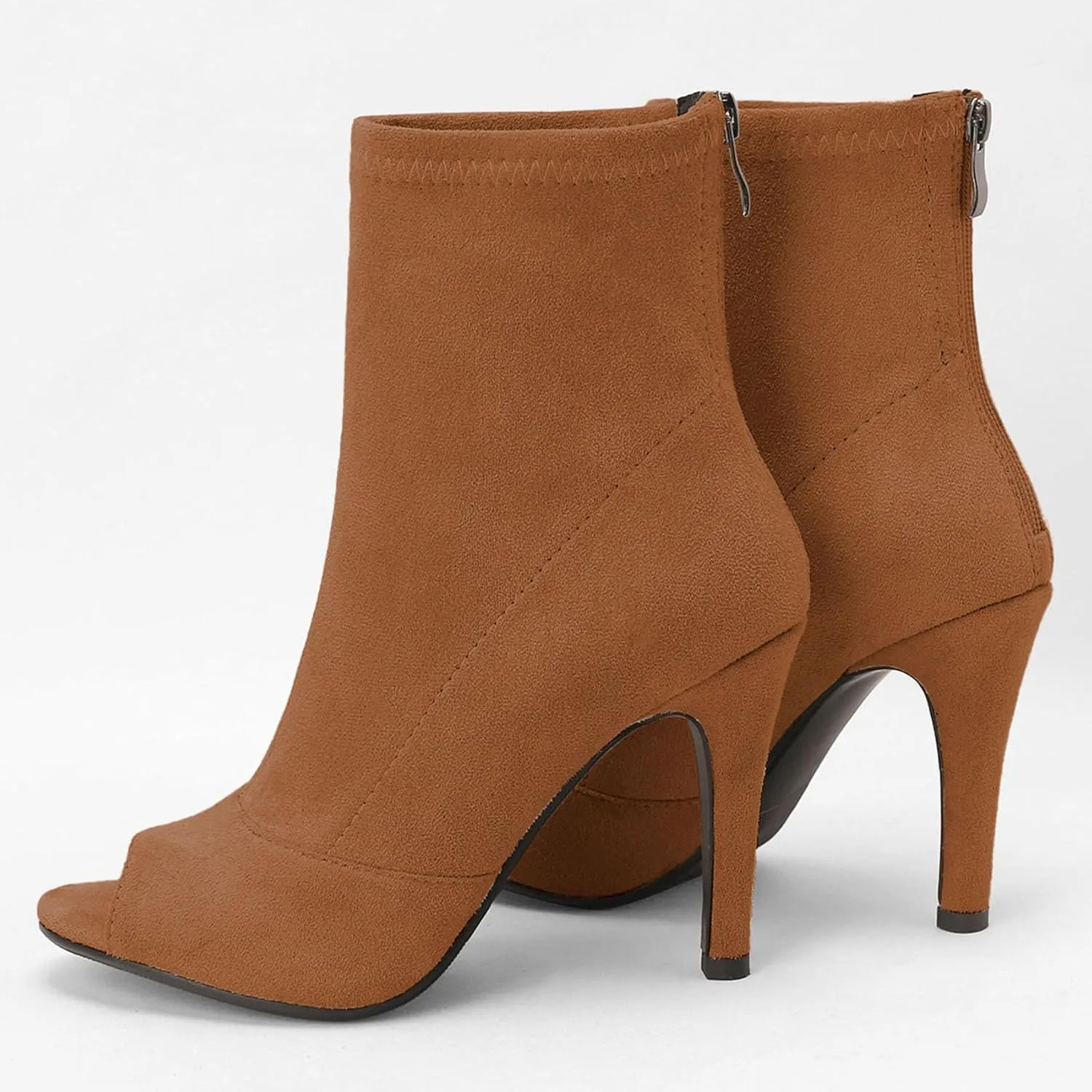 SHEMEE Women's Summer Peep Toe Stiletto High Heels Ankle Boots Faux Suede Open Toe Sandals Booties Shoes with Back Zipper