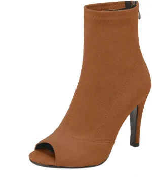 SHEMEE Women's Summer Peep Toe Stiletto High Heels Ankle Boots Faux Suede Open Toe Sandals Booties Shoes with Back Zipper