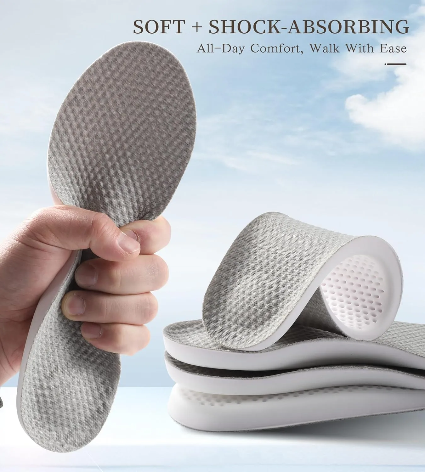 Shock Absorbing Insoles for Men & Women — Soft Memory Foam Shoe Inserts for Foot Pain Relief, All-Day Comfort & Fatigue Reduction
