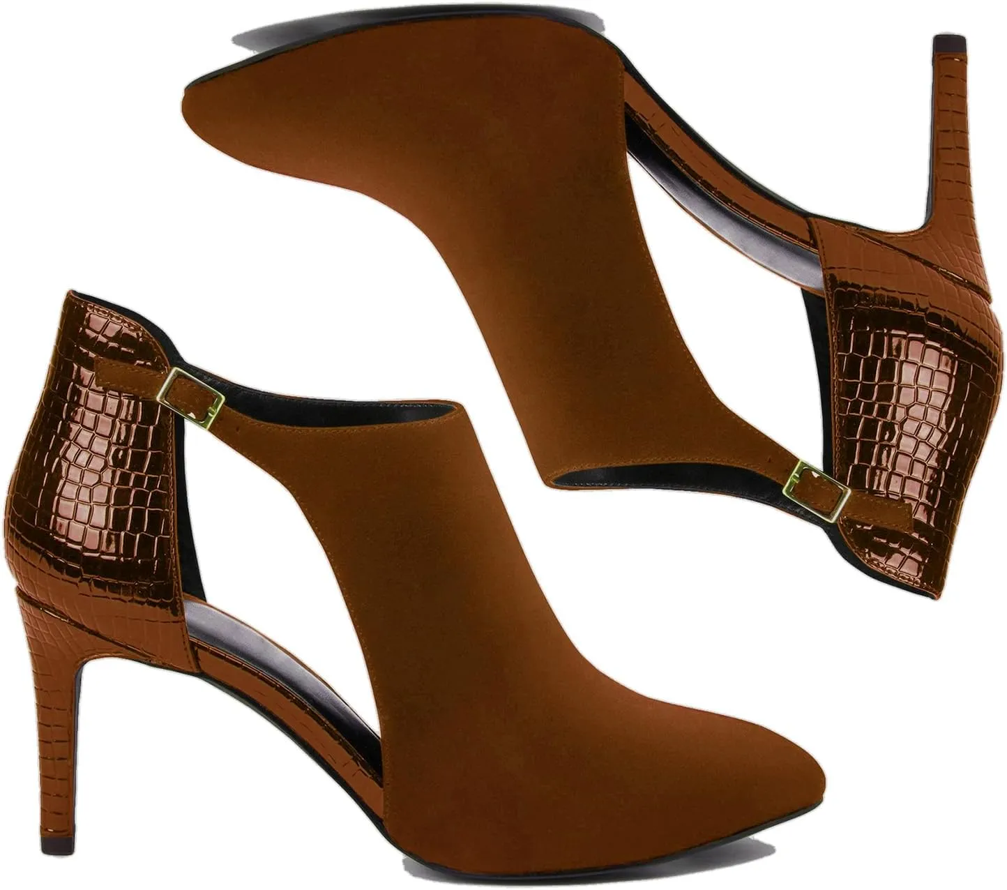 SHODENSE Women Pointed Toe Stiletto Heel Booties Cut Out Suede Sandal Booties Crocodile 3 Inch Thin high heel Ankle Boots Side Cut Buckle Closed Toe Summer Booties Heels Sexy Chic Party 4-11 M US