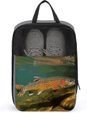 Shoe Bags for Travel Brook Trout Fly Fishing Shoe Pouch with Zipper Breathable Golf Shoe Bag for Men Women Outside Shoe Storage Organizer for Sport Business Trip Gym