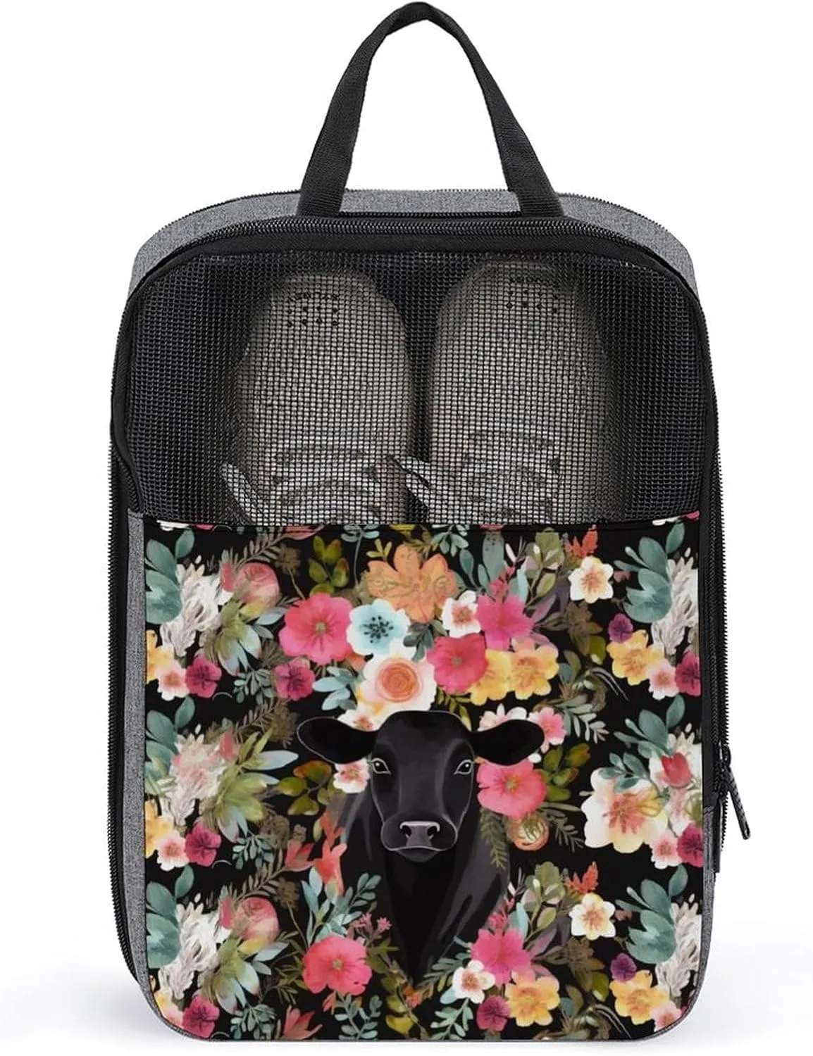 Shoe Bags for Travel Women Men,Steer Floral Print Foldable Shoe Travel Bag with Zipper,Travel Shoe Bags for Storage Packing in Suitcase,Portable Travel Essentials