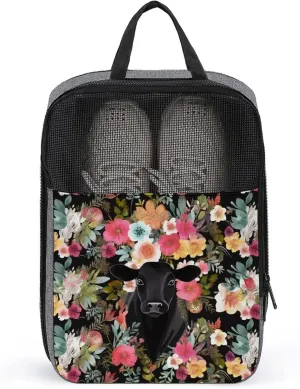 Shoe Bags for Travel Women Men,Steer Floral Print Foldable Shoe Travel Bag with Zipper,Travel Shoe Bags for Storage Packing in Suitcase,Portable Travel Essentials