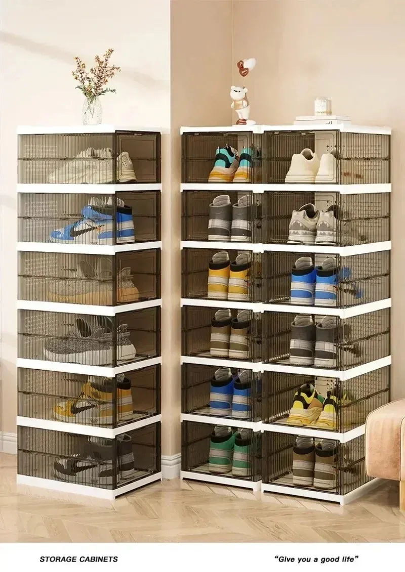 Shoe Foldable Organizers Cabinet Layers for Thickened Simple All-in-one Box Transparent Sneaker Home Stackable Shoe Shoe 1/3 Rack PP Shoes Combo offer