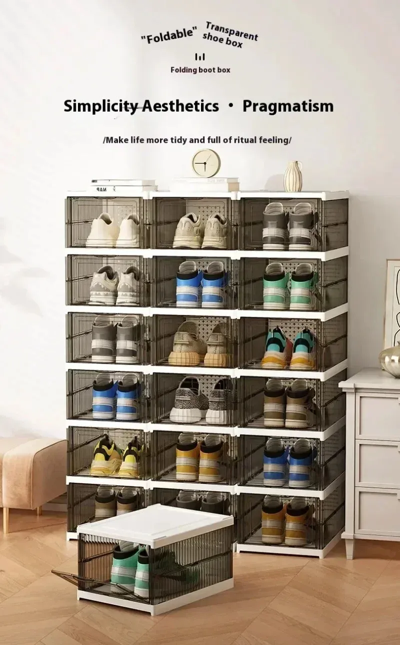 Shoe Foldable Organizers Cabinet Layers for Thickened Simple All-in-one Box Transparent Sneaker Home Stackable Shoe Shoe 1/3 Rack PP Shoes Combo offer