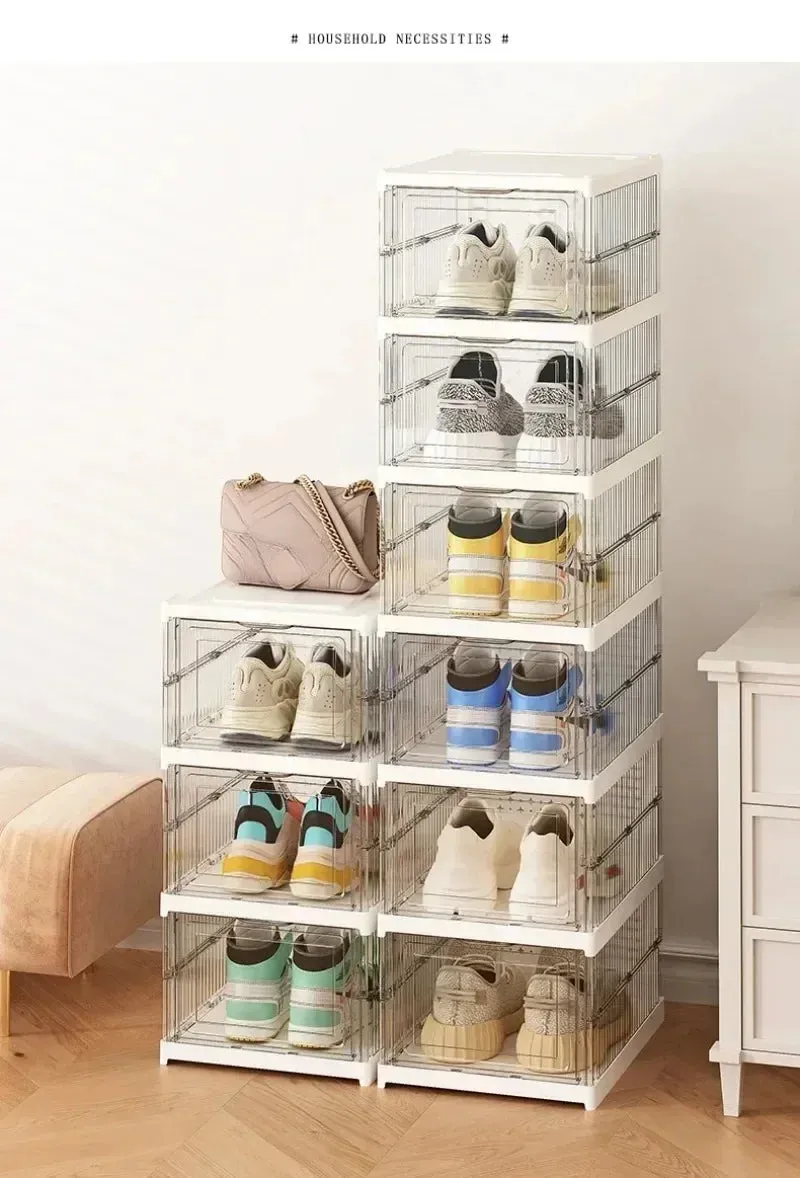Shoe Foldable Organizers Cabinet Layers for Thickened Simple All-in-one Box Transparent Sneaker Home Stackable Shoe Shoe 1/3 Rack PP Shoes Combo offer