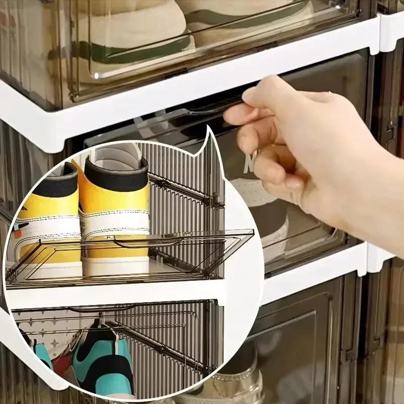 Shoe Foldable Organizers Cabinet Layers for Thickened Simple All-in-one Box Transparent Sneaker Home Stackable Shoe Shoe 1/3 Rack PP Shoes Combo offer