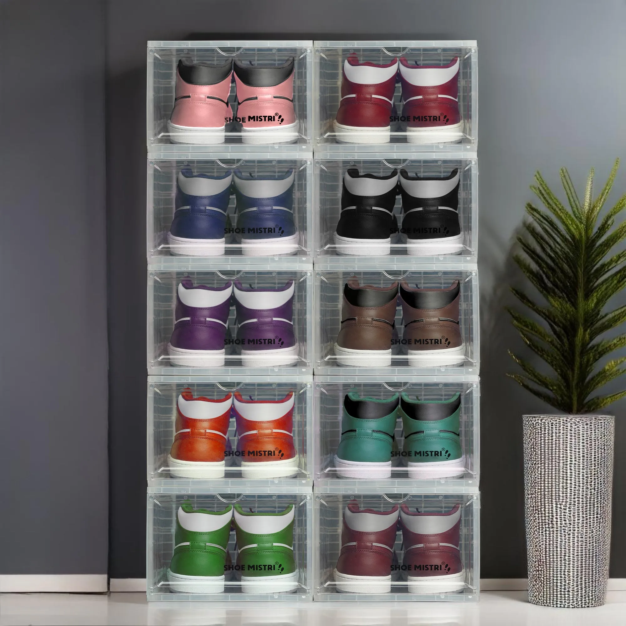 Shoe Mistri Shoe Crates for Sneakers | Plastic Stackable Shoe Box with Clear Door | Multipurpose Foldable Shoe Organizer