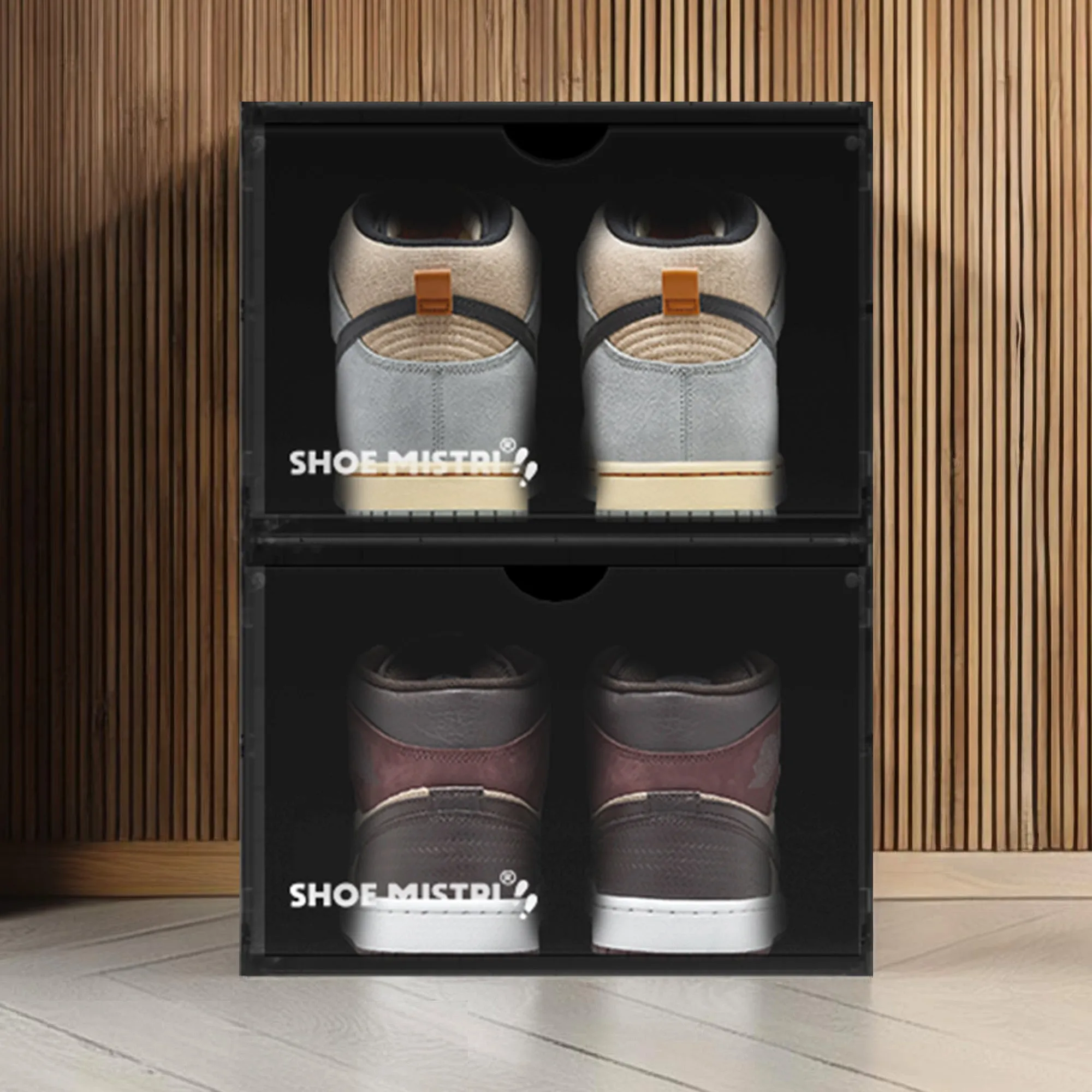 Shoe Mistri Shoe Crates for Sneakers | Plastic Stackable Shoe Box with Clear Door | Multipurpose Foldable Shoe Organizer