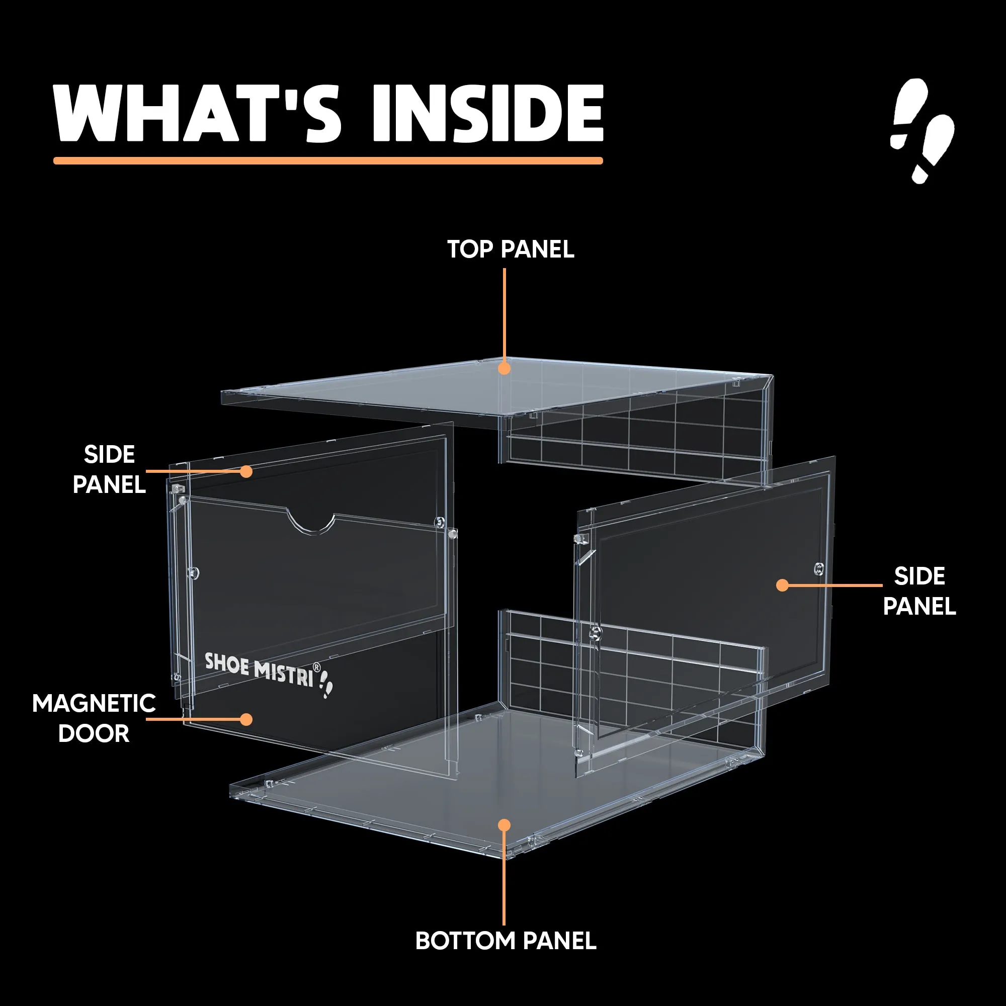 Shoe Mistri Shoe Crates for Sneakers | Plastic Stackable Shoe Box with Clear Door | Multipurpose Foldable Shoe Organizer