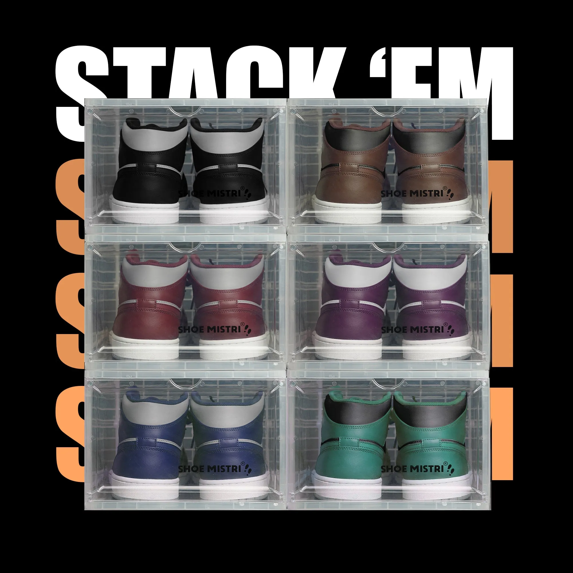 Shoe Mistri Shoe Crates for Sneakers | Plastic Stackable Shoe Box with Clear Door | Multipurpose Foldable Shoe Organizer