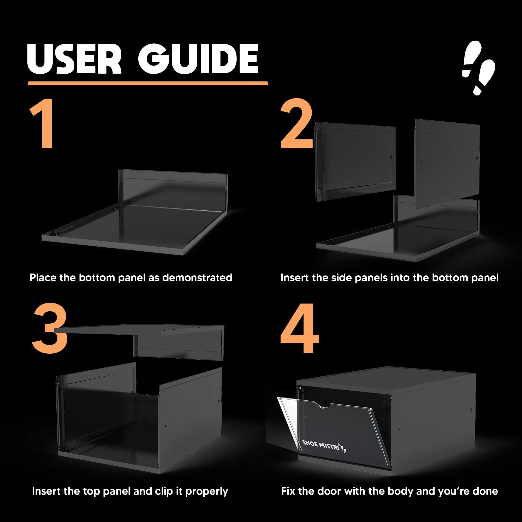 Shoe Mistri Shoe Crates for Sneakers | Plastic Stackable Shoe Box with Clear Door | Multipurpose Foldable Shoe Organizer
