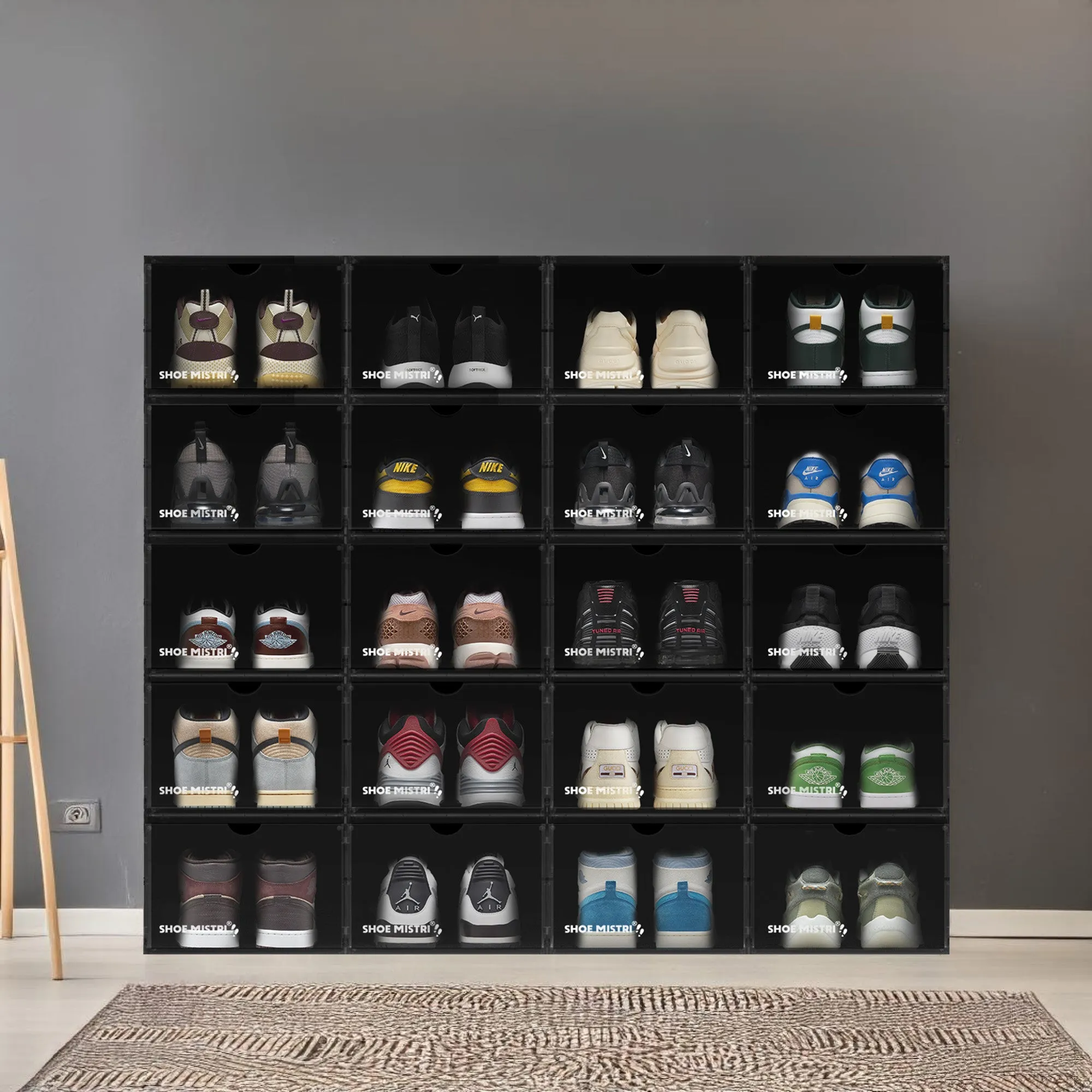 Shoe Mistri Shoe Crates for Sneakers | Plastic Stackable Shoe Box with Clear Door | Multipurpose Foldable Shoe Organizer