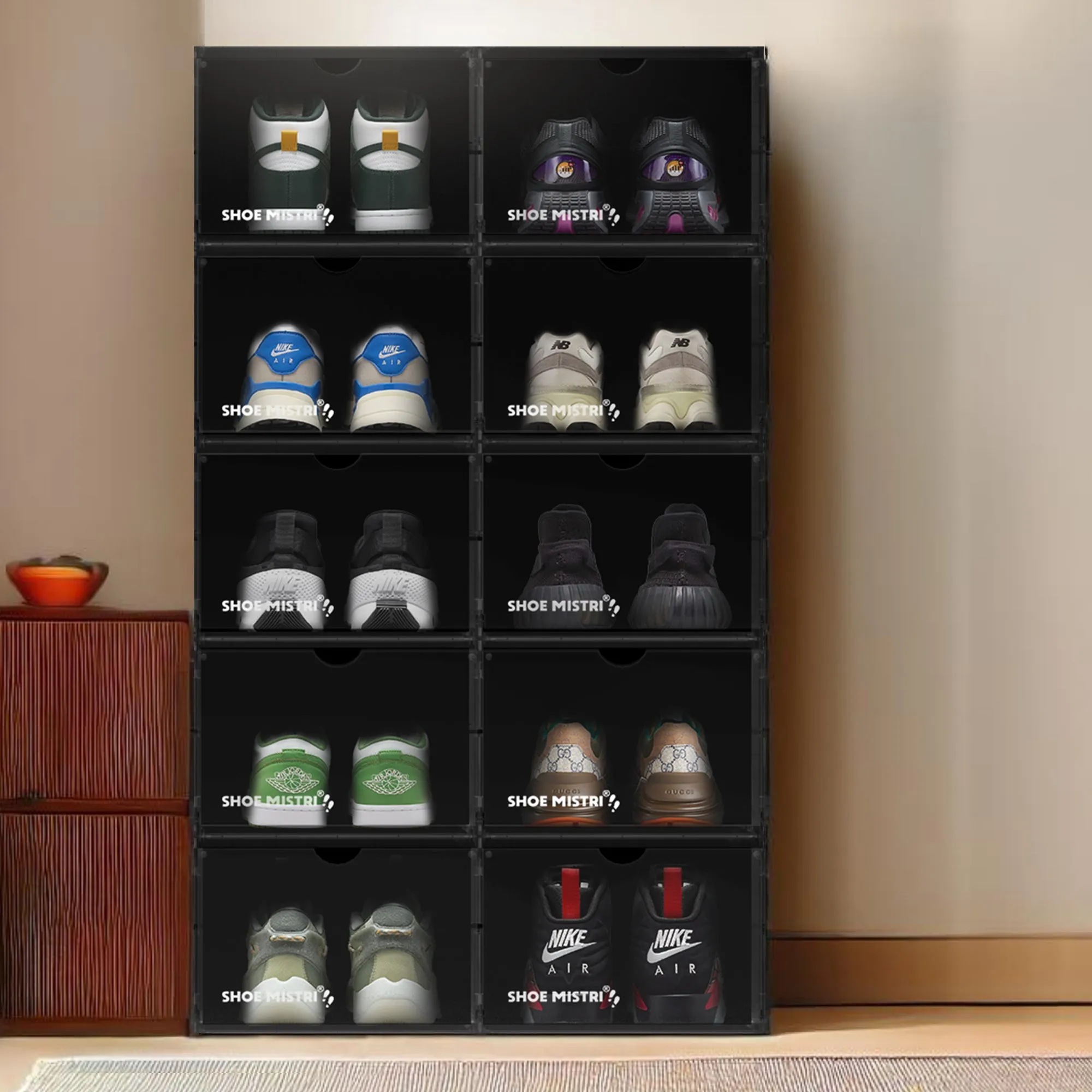 Shoe Mistri Shoe Crates for Sneakers | Plastic Stackable Shoe Box with Clear Door | Multipurpose Foldable Shoe Organizer
