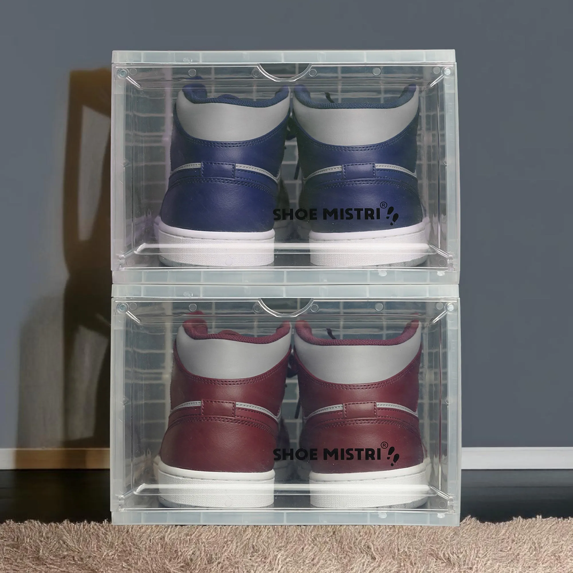 Shoe Mistri Shoe Crates for Sneakers | Plastic Stackable Shoe Box with Clear Door | Multipurpose Foldable Shoe Organizer