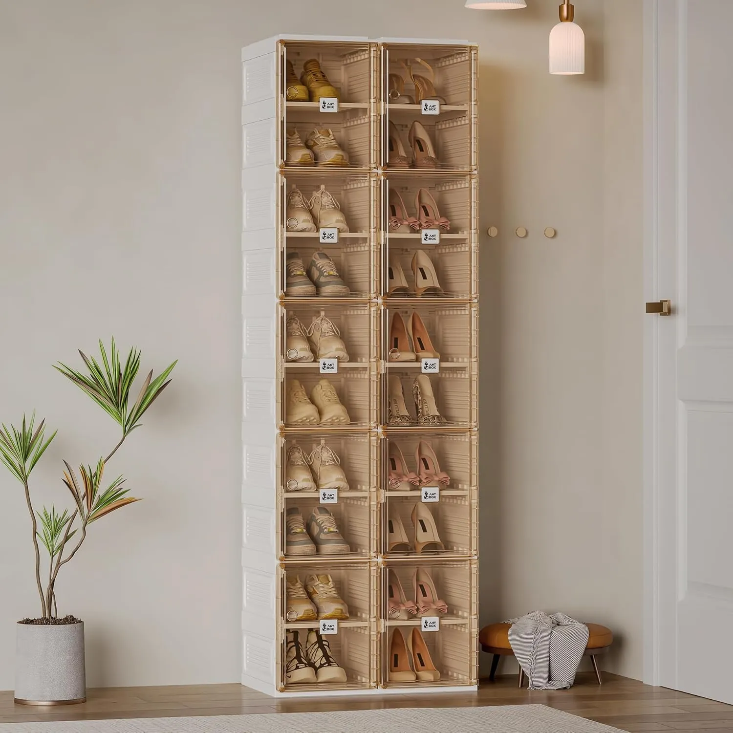 Shoe Organizer Storage Box, Portable Folding Shoe Rack For Closet With Magnetic Clear Door,Large Sneaker Cabinet Bins Sturdy Easy Assembly 10 Layers-20 Grids
