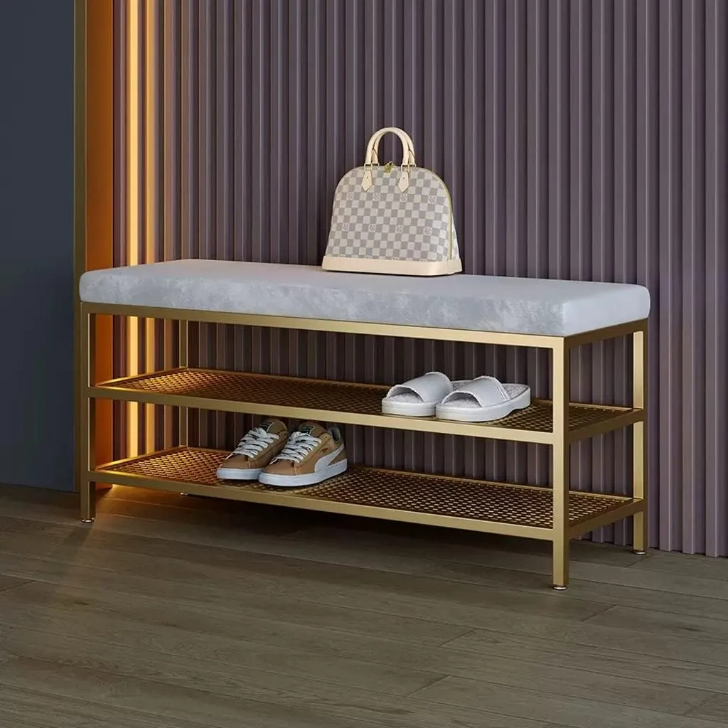 Shoe Rack Bench Shoe Changing Stool Shoe Rack Shoe Cabinet Long Stool Storage Fitting Room Rest Stool Soft Cushion Entryway Bench for Mudroom(B,Large)