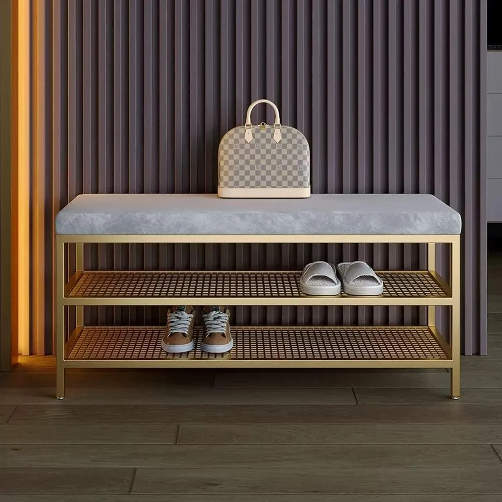 Shoe Rack Bench Shoe Changing Stool Shoe Rack Shoe Cabinet Long Stool Storage Fitting Room Rest Stool Soft Cushion Entryway Bench for Mudroom(B,Large)