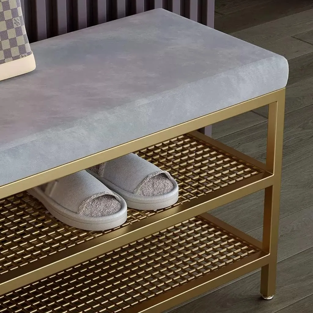 Shoe Rack Bench Shoe Changing Stool Shoe Rack Shoe Cabinet Long Stool Storage Fitting Room Rest Stool Soft Cushion Entryway Bench for Mudroom(B,Large)