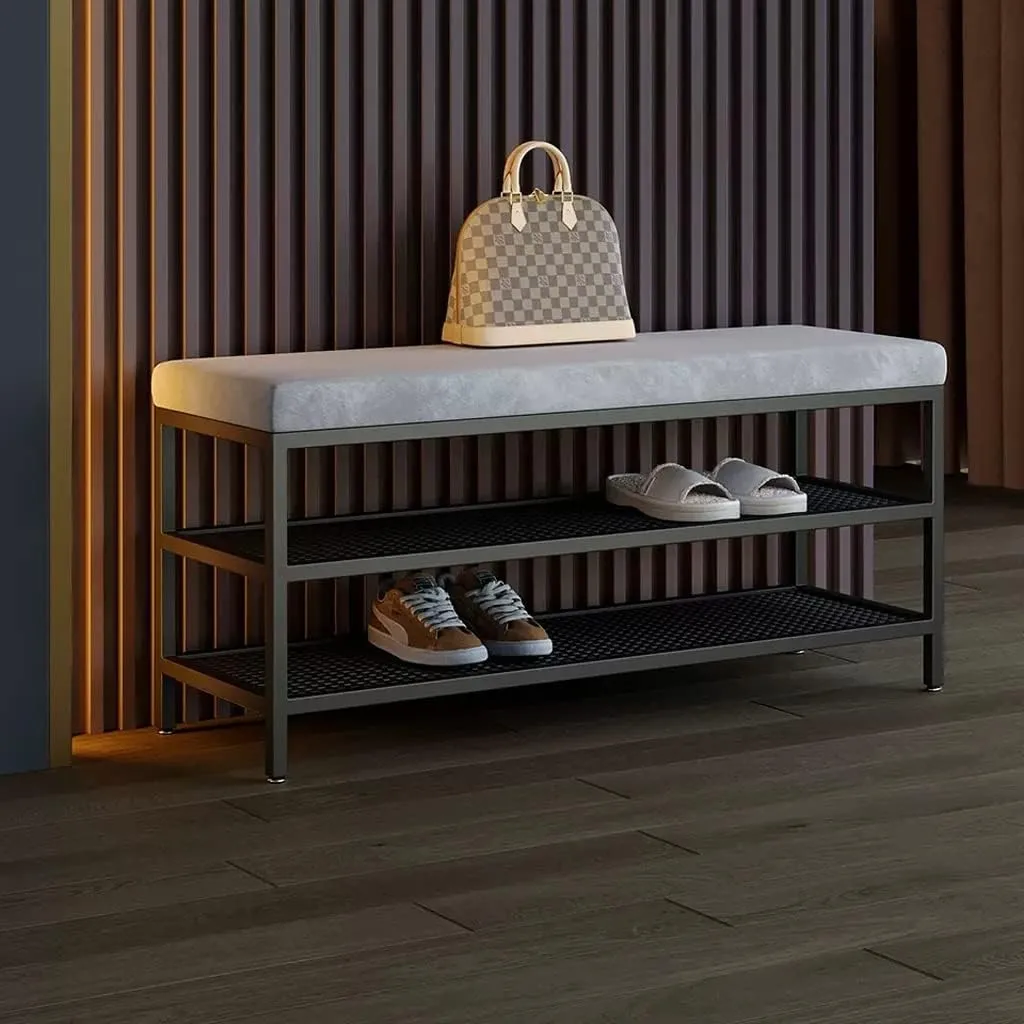 Shoe Rack Bench Shoe Changing Stool Shoe Rack Shoe Cabinet Long Stool Storage Fitting Room Rest Stool Soft Cushion Entryway Bench for Mudroom(B,Large)