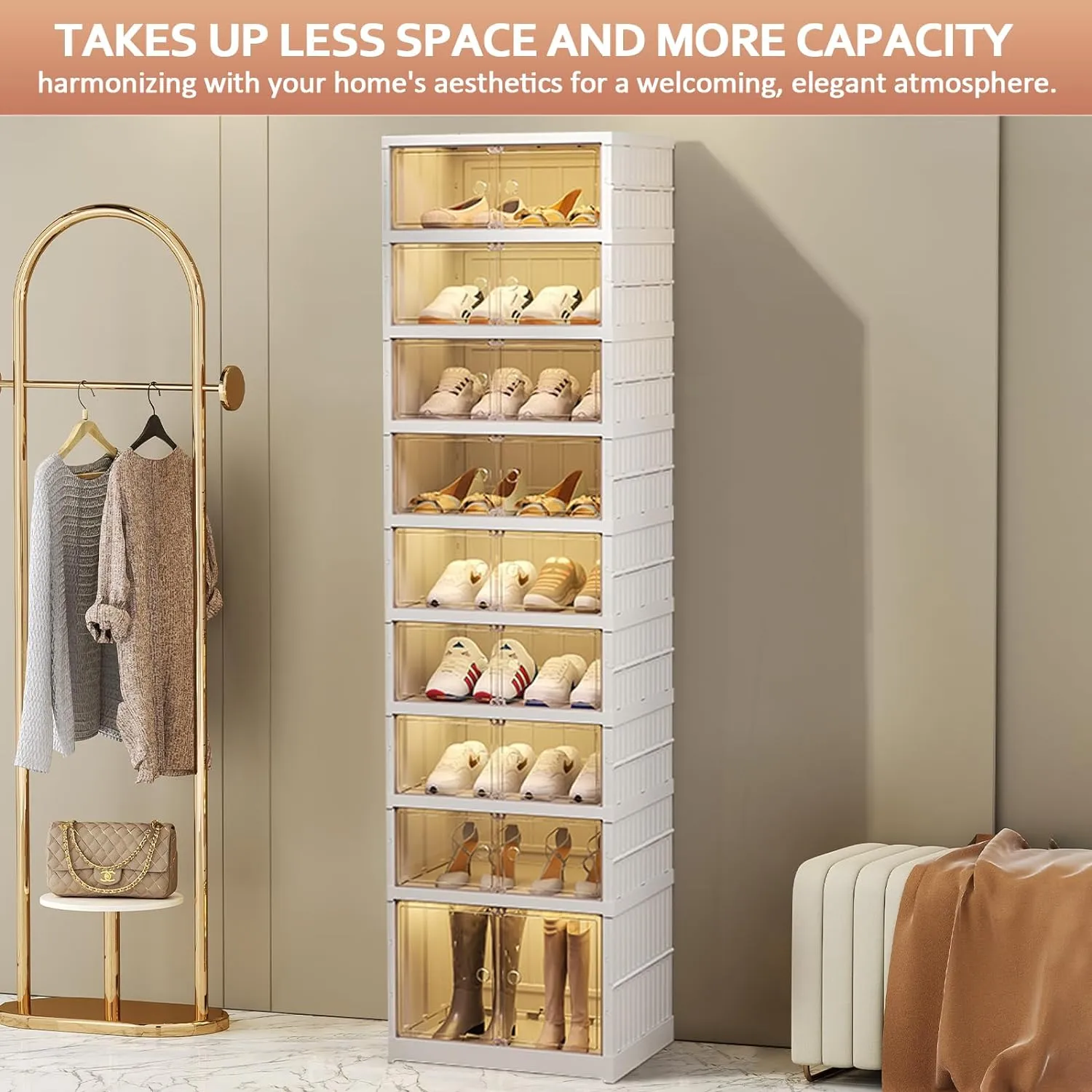 Shoe Rack Organizer for Closet Entryway 9 Tiers-18 Pairs Foldable Sneaker Storage Shoe, Collapsible Shoe Cabinet with Doors, Stackable Shoe Storage Cabinet with Lids for Living Room