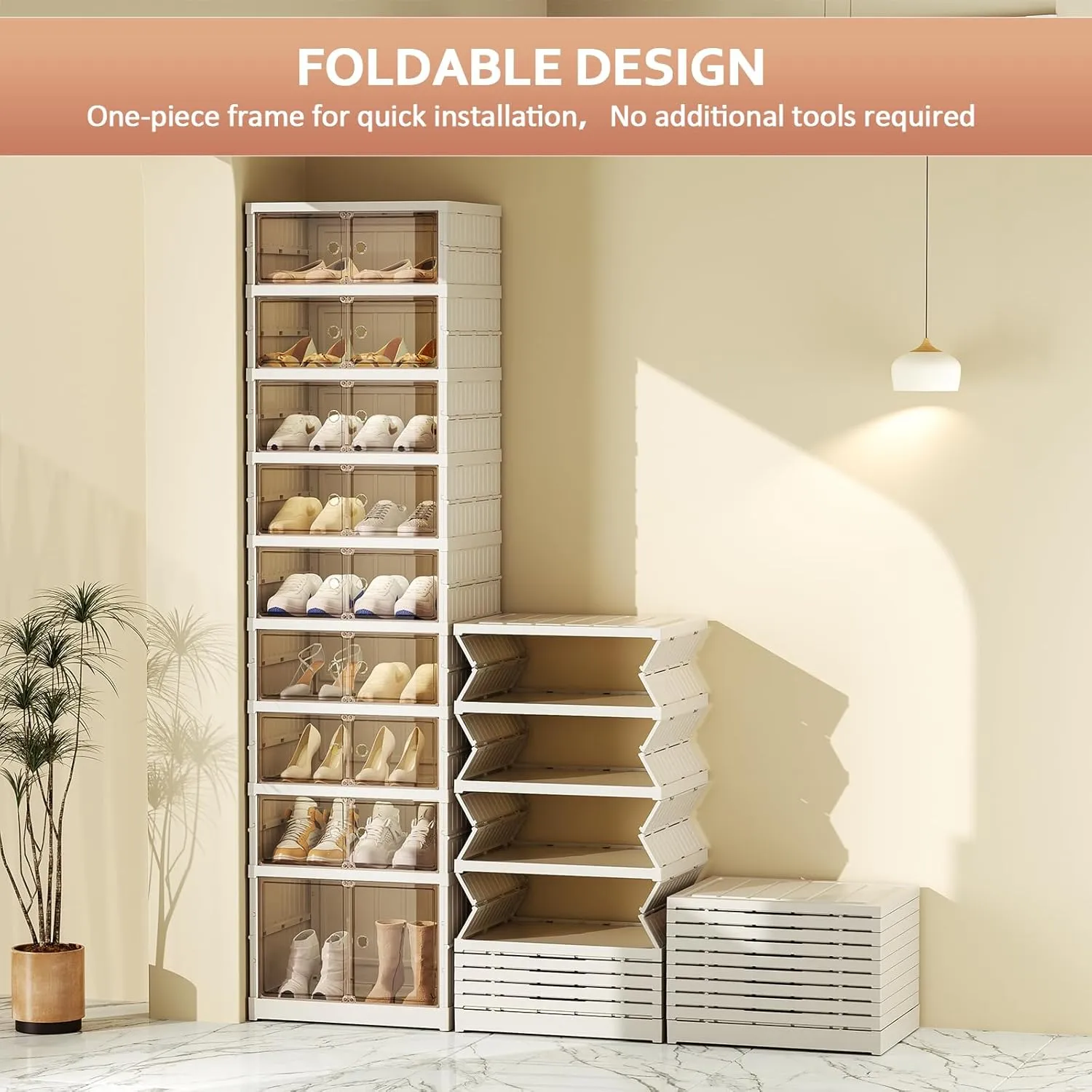 Shoe Rack Organizer for Closet Entryway 9 Tiers-18 Pairs Foldable Sneaker Storage Shoe, Collapsible Shoe Cabinet with Doors, Stackable Shoe Storage Cabinet with Lids for Living Room