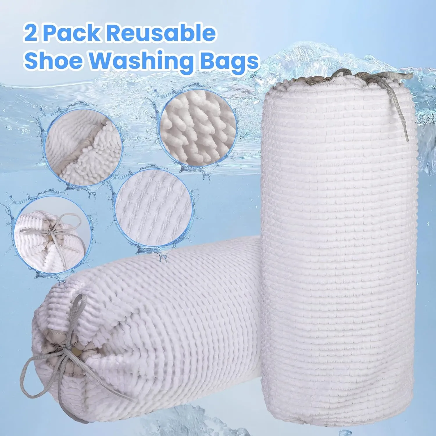 Shoe Washing Machine Bag 2 Pack Reusable Adjustable Laundry Shoe Bag, Machine Washable Shoe Washer and Dryer Bag, Suitable for Traveling Tennis Sneaker Shoe Cleaning (White)