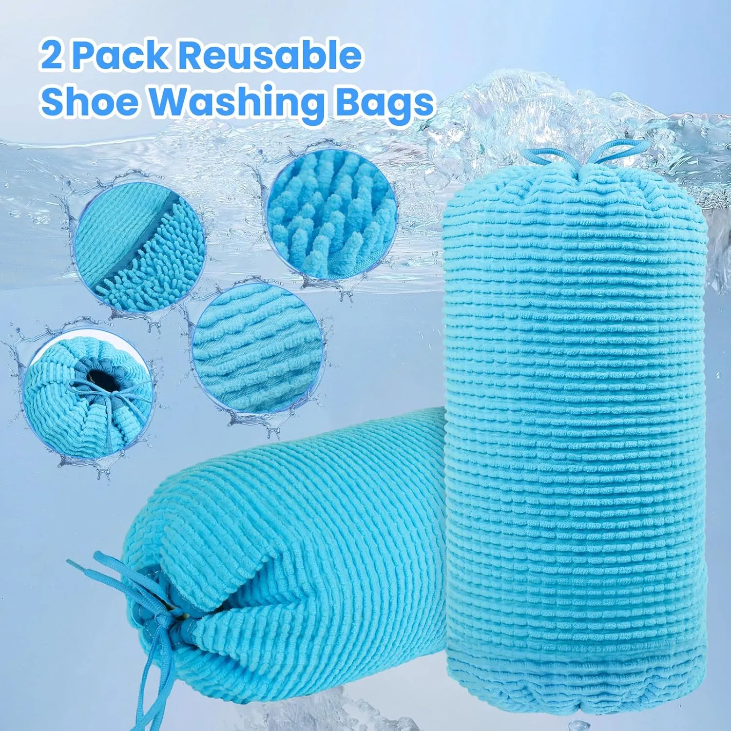Shoe Washing Machine Bag 2 Pack Reusable Adjustable Laundry Shoe Bag, Machine Washable Shoe Washer and Dryer Bag, Suitable for Traveling Tennis Sneaker Shoe Cleaning(Blue)
