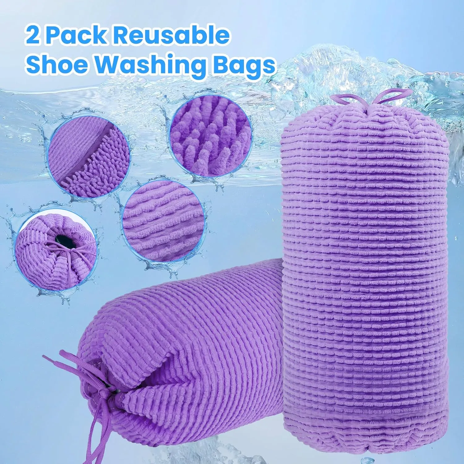 Shoe Washing Machine Bag 2 Pack Reusable Adjustable Laundry Shoe Bag, Machine Washable Shoe Washer and Dryer Bag, Suitable for Traveling Tennis Sneaker Shoe Cleaning(Purple)