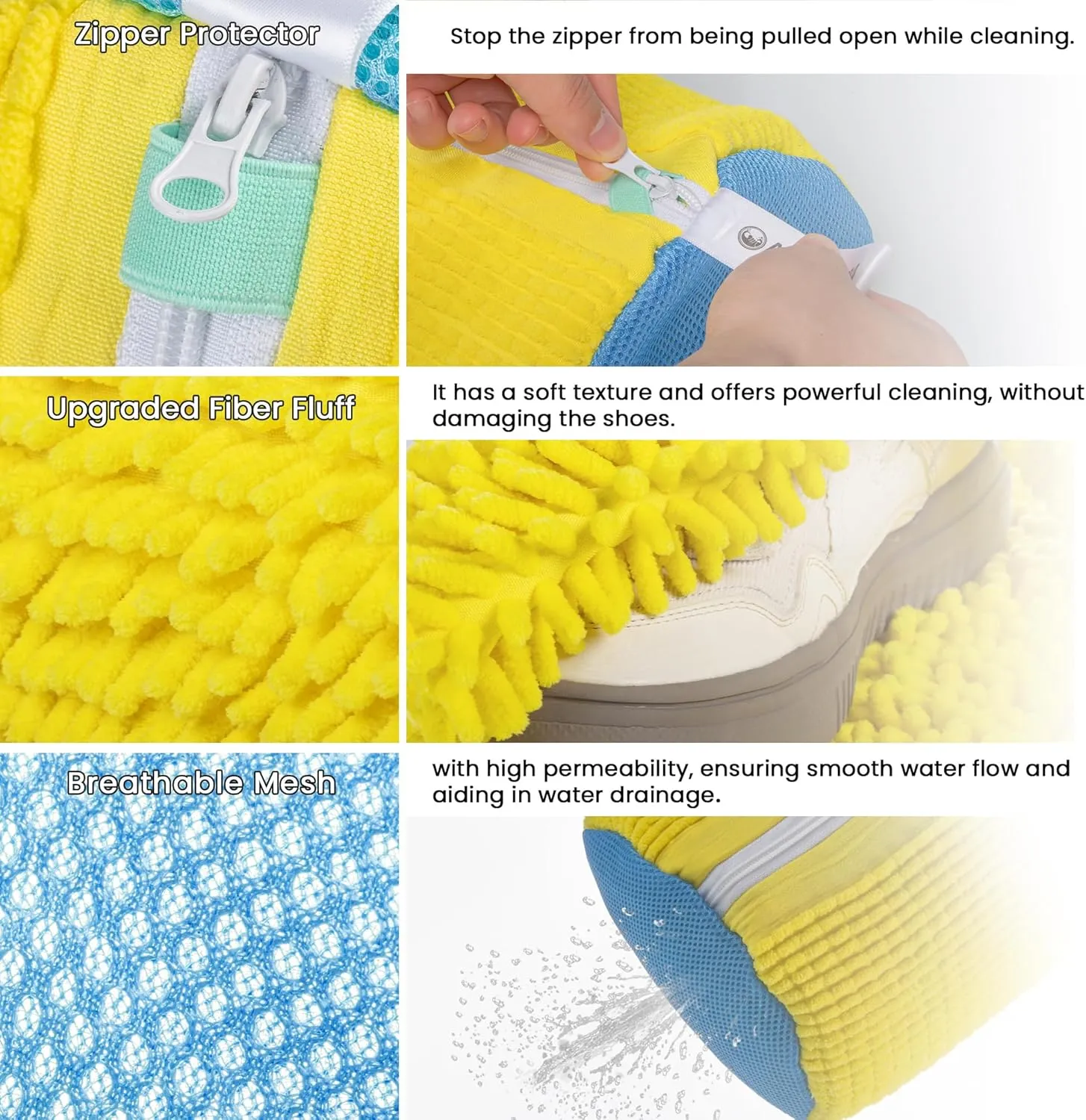 Shoe Washing Machine Bag, Washing Machine Shoe Bag with Zip, Shoe Laundry Bag, Extra Long and Thick Microfibre Fluff, Suitable for Multiple Yellow Shoes (2 Pcs, Light Yellow Blue)