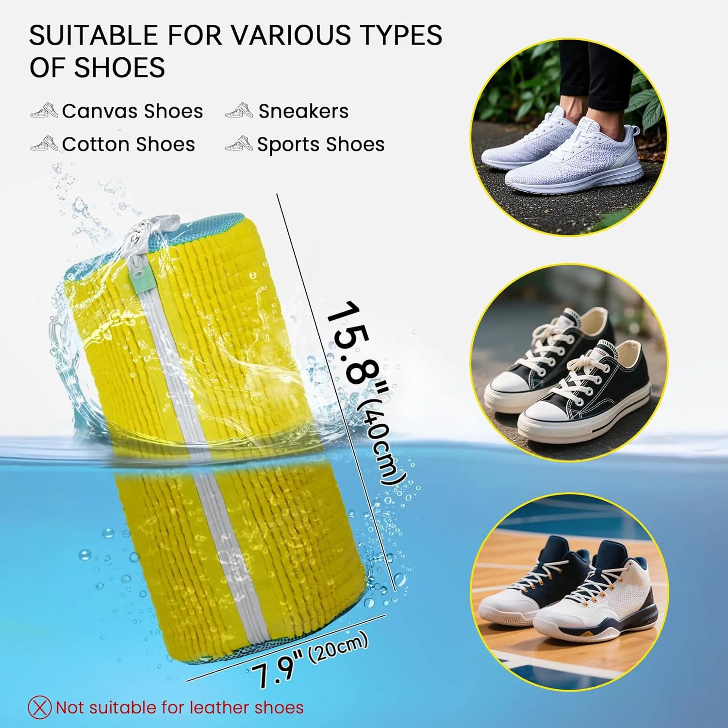 Shoe Washing Machine Bag, Washing Machine Shoe Bag with Zip, Shoe Laundry Bag, Extra Long and Thick Microfibre Fluff, Suitable for Multiple Yellow Shoes (2 Pcs, Light Yellow Blue)