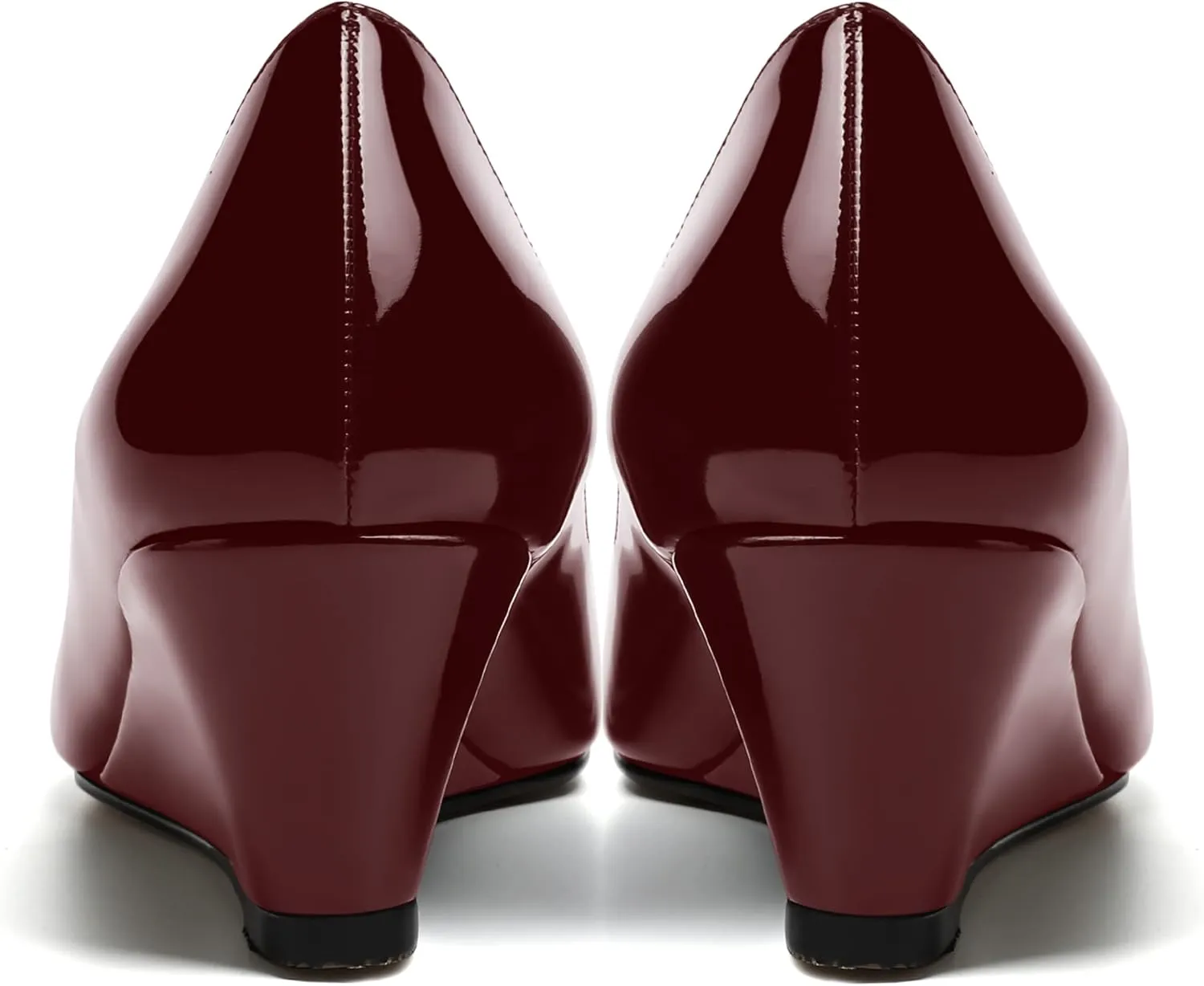 SHOWFOREST Women's Slip On Dating Patent Solid Pointed Toe Sexy Wedge Low Heel Pumps Shoes 2 Inch
