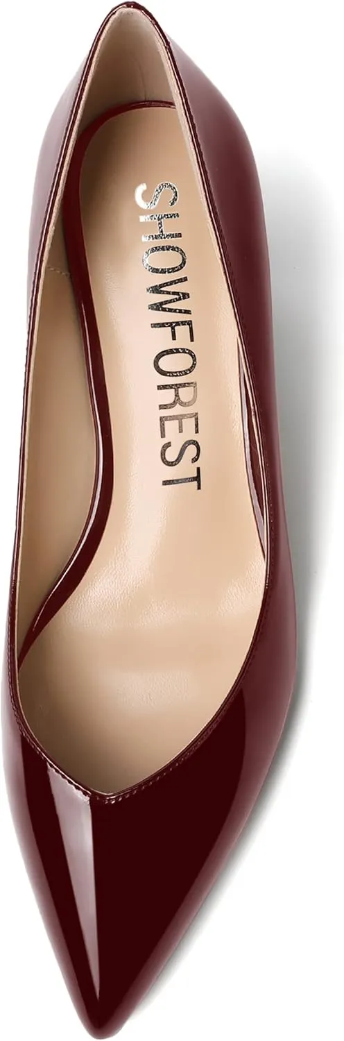 SHOWFOREST Women's Slip On Dating Patent Solid Pointed Toe Sexy Wedge Low Heel Pumps Shoes 2 Inch