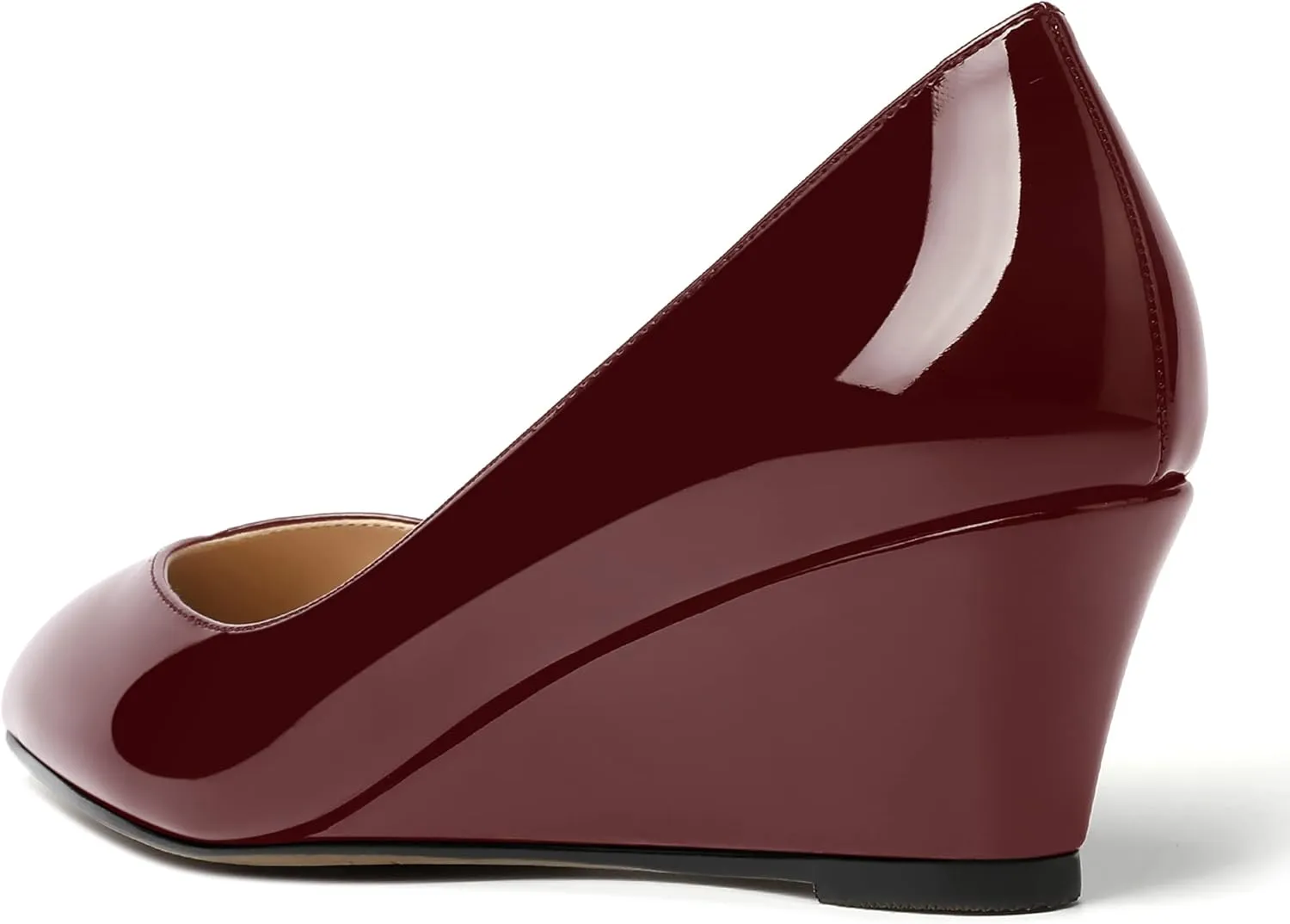 SHOWFOREST Women's Slip On Dating Patent Solid Pointed Toe Sexy Wedge Low Heel Pumps Shoes 2 Inch