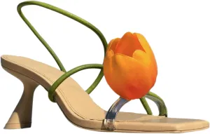 SIFINELAR LOW Heels for Women FLOWER Calla Lily Floral Tulip Open Toe kitten heel Sexy Strappy sandals