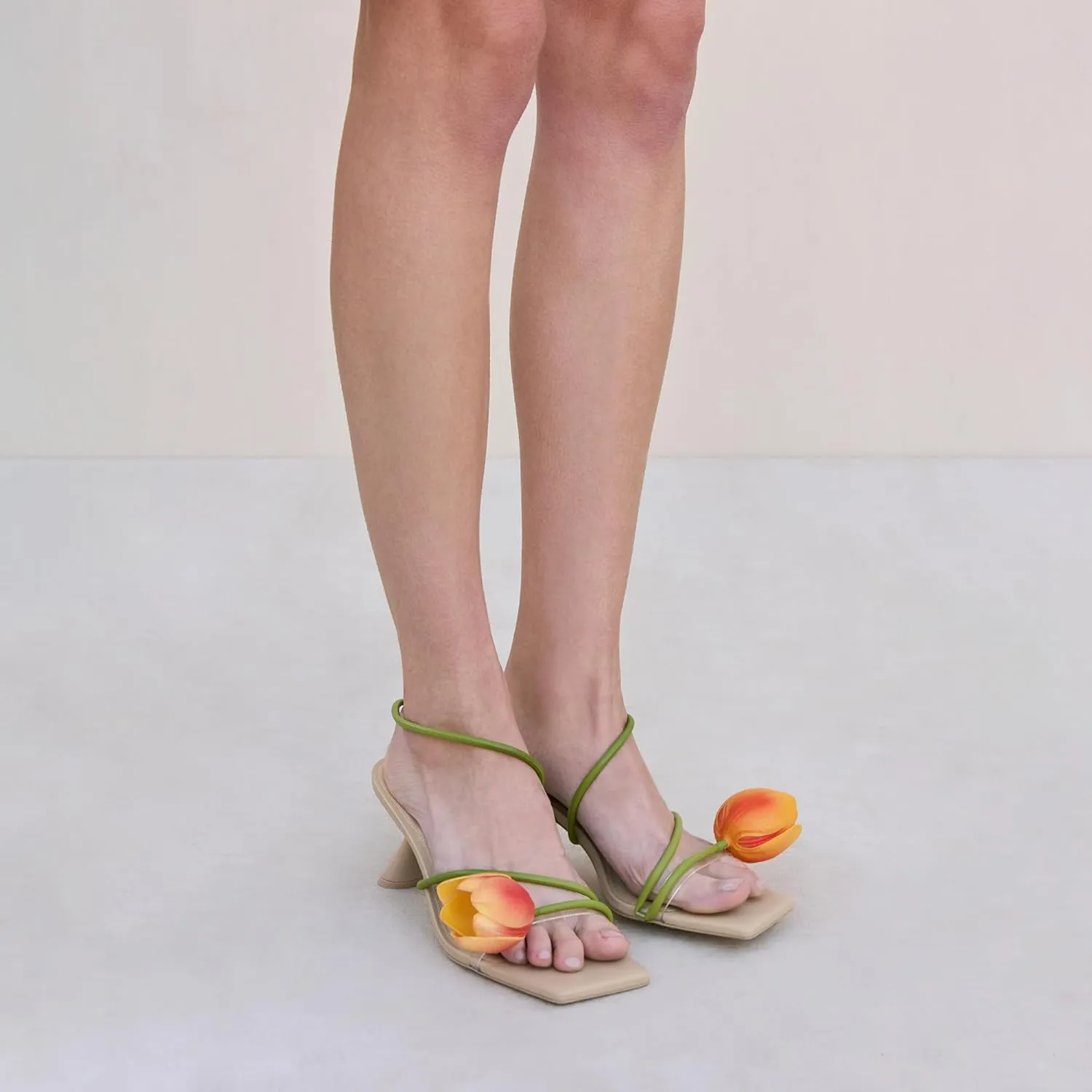 SIFINELAR LOW Heels for Women FLOWER Calla Lily Floral Tulip Open Toe kitten heel Sexy Strappy sandals