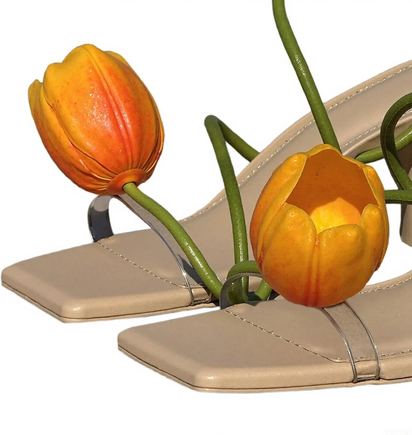 SIFINELAR LOW Heels for Women FLOWER Calla Lily Floral Tulip Open Toe kitten heel Sexy Strappy sandals