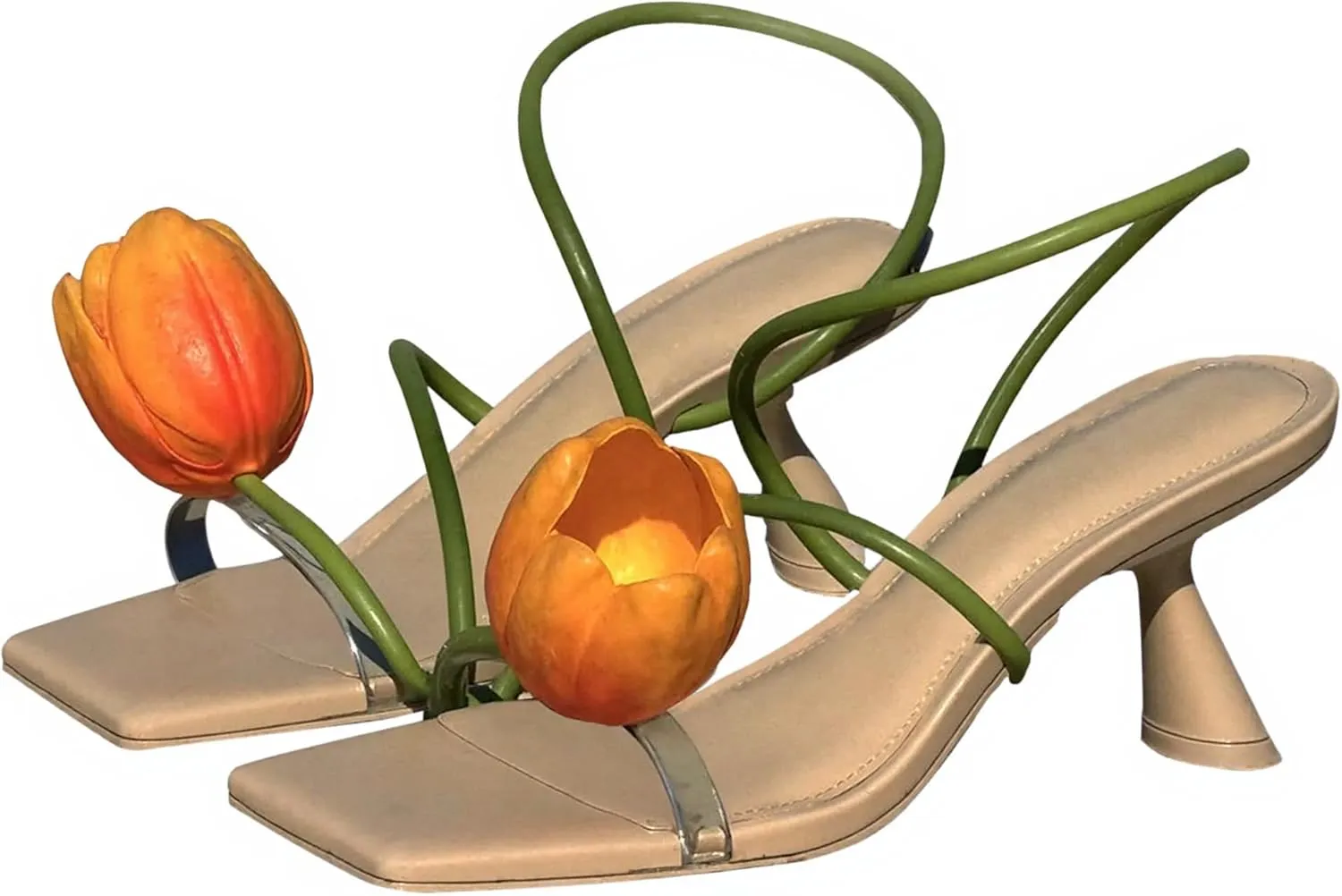 SIFINELAR LOW Heels for Women FLOWER Calla Lily Floral Tulip Open Toe kitten heel Sexy Strappy sandals