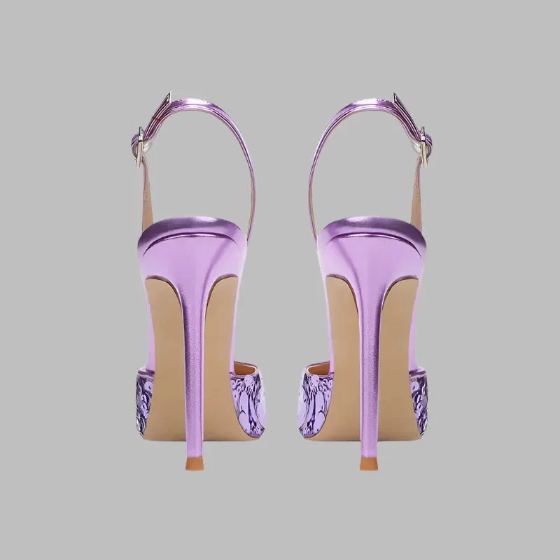 Single button Back strap Sequins Thin heel Sandals