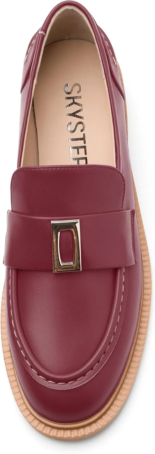 SKYSTERRY Loafers for Women Penny Loafers with Round Toe Low Chunky Block Heels Comfortable Women Loafers Shoes for Work Party Dating Shopping