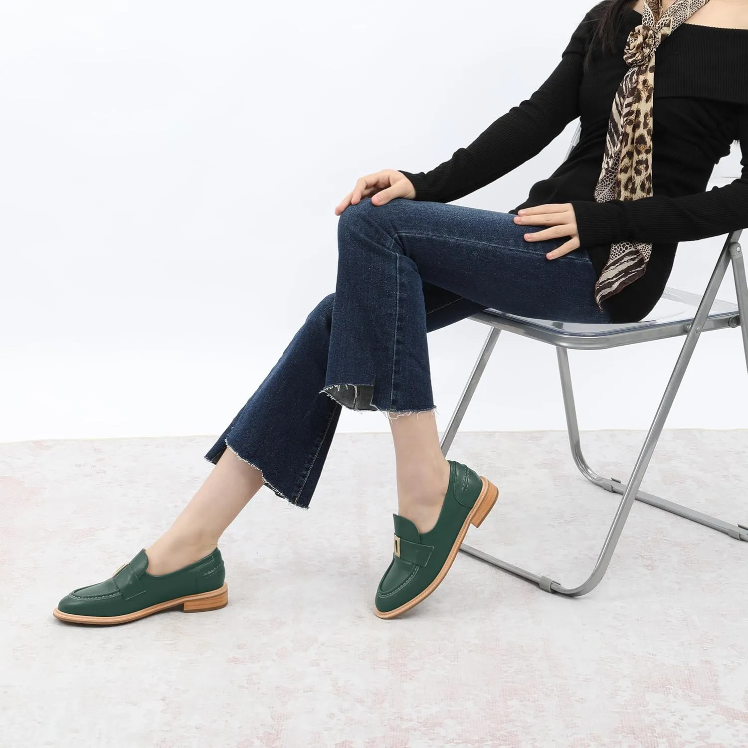 SKYSTERRY Loafers for Women Penny Loafers with Round Toe Low Chunky Block Heels Comfortable Women Loafers Shoes for Work Party Dating Shopping