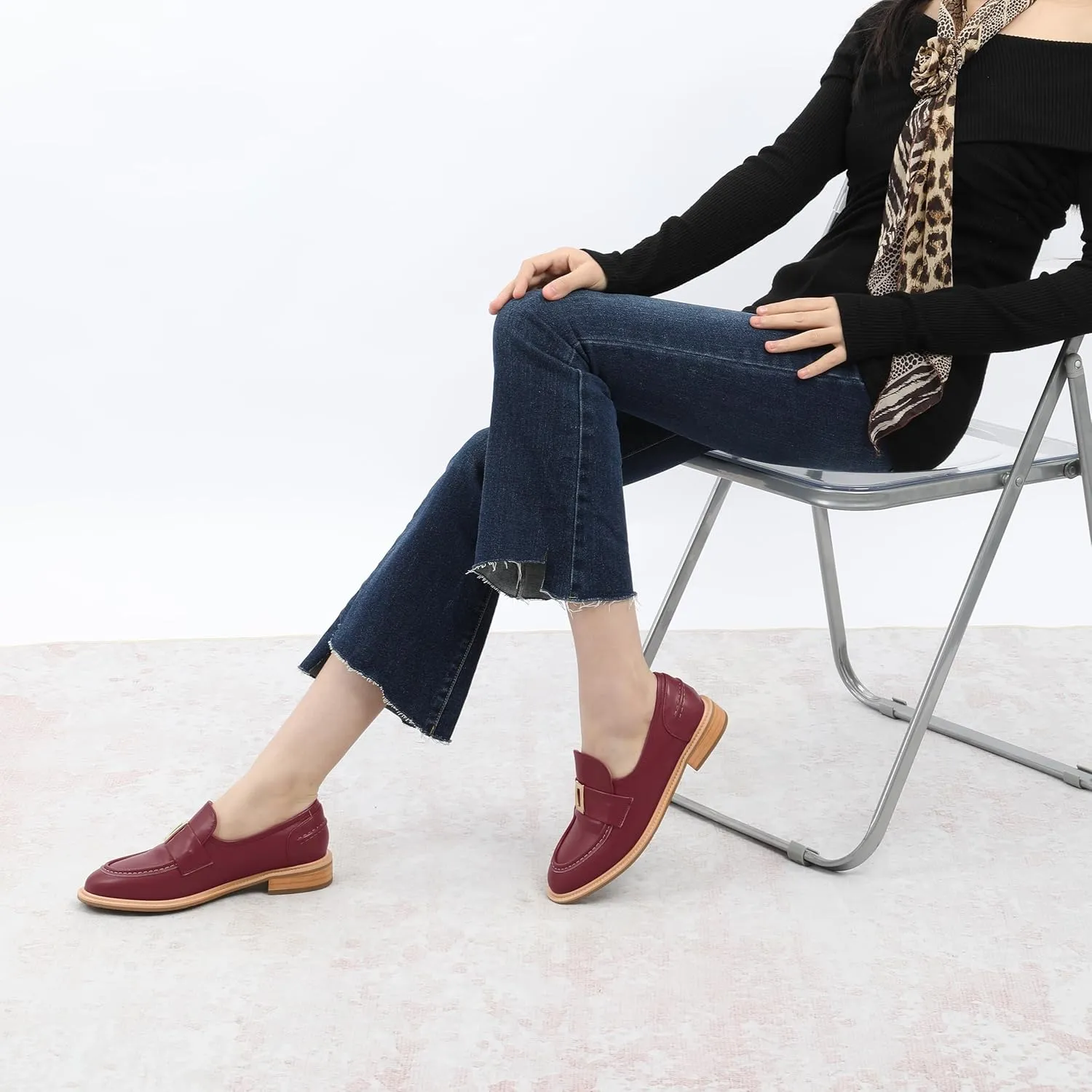 SKYSTERRY Loafers for Women Penny Loafers with Round Toe Low Chunky Block Heels Comfortable Women Loafers Shoes for Work Party Dating Shopping