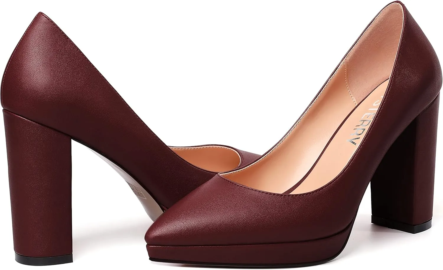 SKYSTERRY Womens Fashion Platform Pointed Toe Wedding Matte Slip On Block High Heel Pumps Shoes 4 Inch