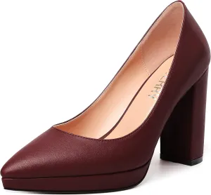 SKYSTERRY Womens Fashion Platform Pointed Toe Wedding Matte Slip On Block High Heel Pumps Shoes 4 Inch