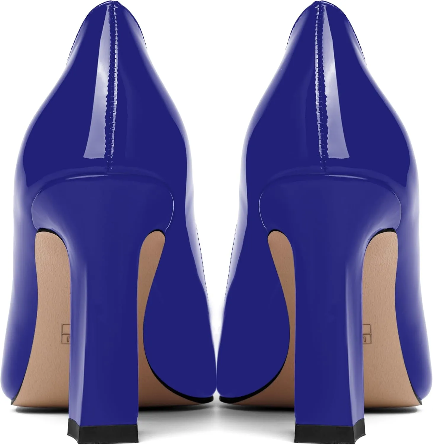 SKYSTERRY Womens Patent Slip On Round Toe Office Casual Spool High Heel Pumps Shoes 3.3 Inch