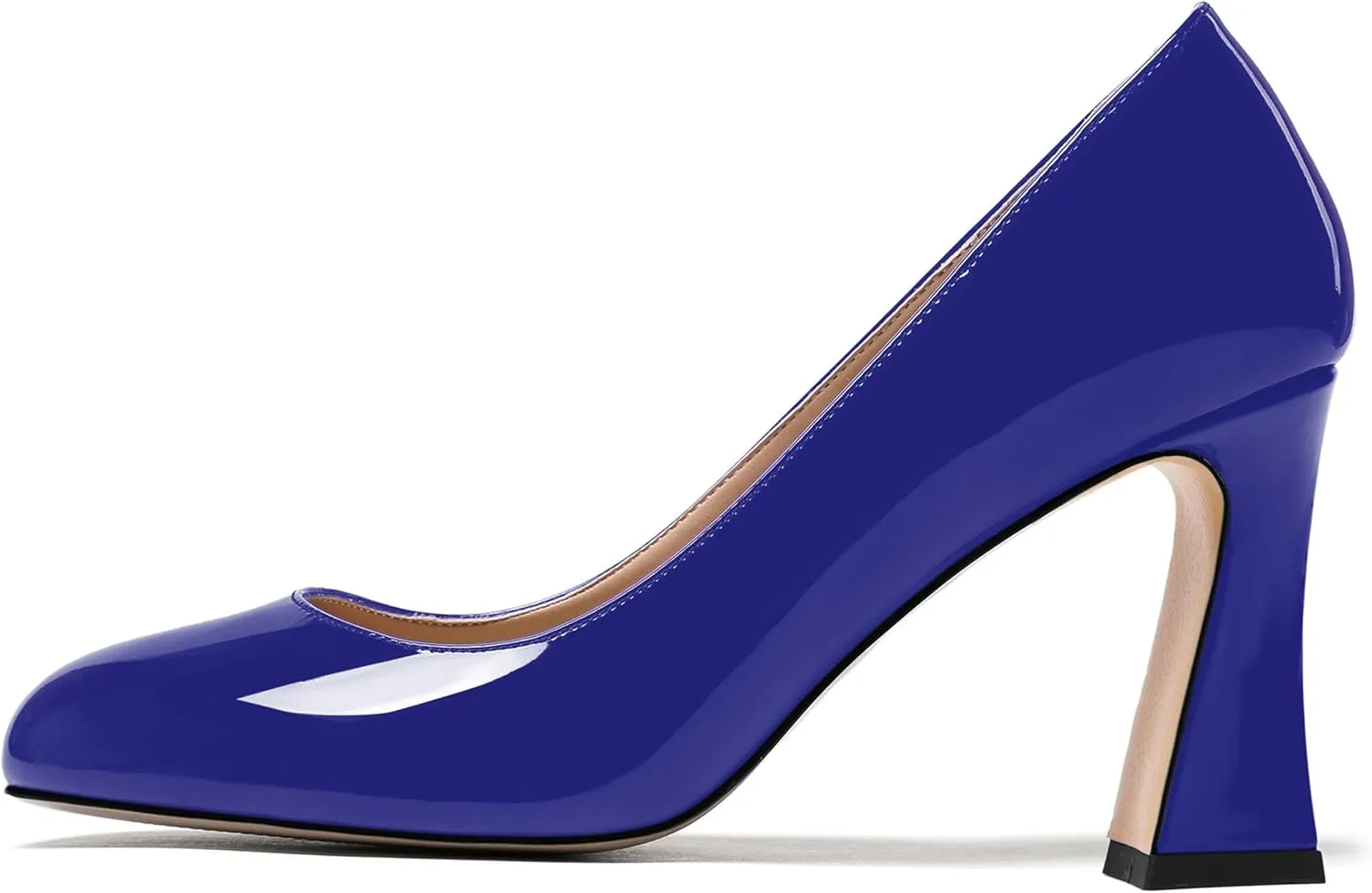 SKYSTERRY Womens Patent Slip On Round Toe Office Casual Spool High Heel Pumps Shoes 3.3 Inch