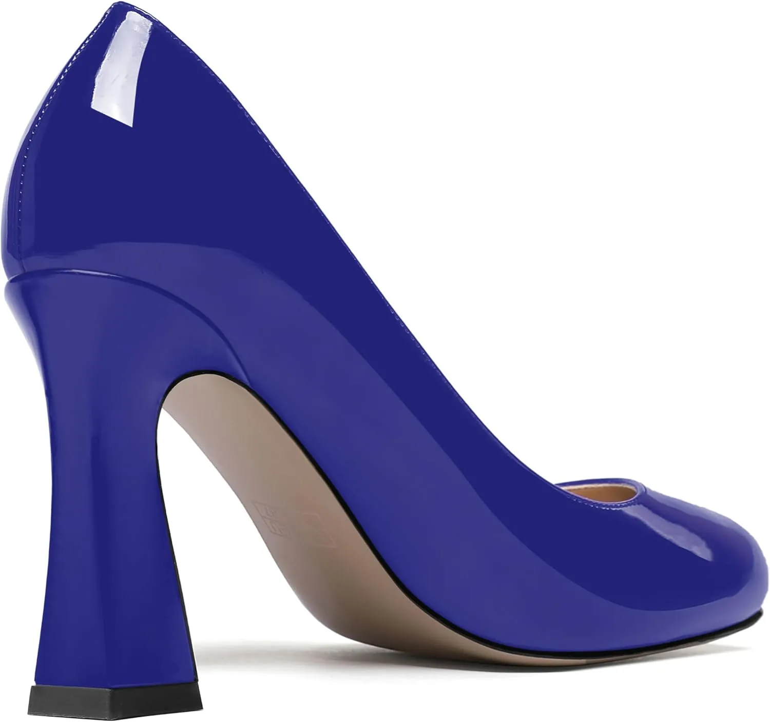 SKYSTERRY Womens Patent Slip On Round Toe Office Casual Spool High Heel Pumps Shoes 3.3 Inch
